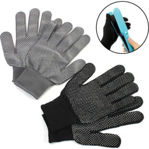 1 Pair S/M Size Hair Straightener Perm Curling Hairdressing Heat Resistant Finger Glove Black Grey Color
