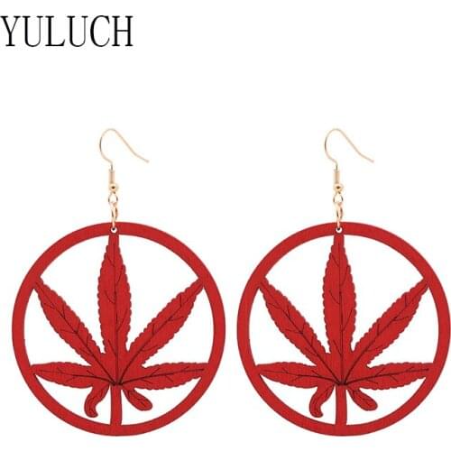 YULUCH Woman Leaf Pendant Earrings Ladies Hollow OUT Round Wood Jewelry Art Personality Accessories For Women wooden earrings