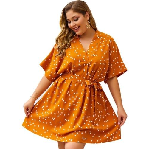 Summer Harajuku Design Polka Dot Fat MM Women Dresses Bandage Vintage A-Line Plus Size Oversized V-Neck White Party Sexy Clothes