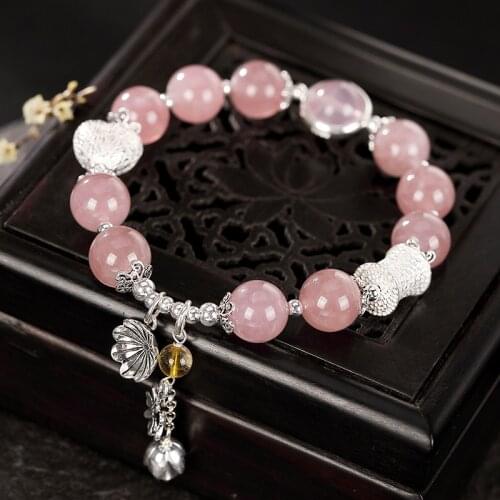 Natural rose crystal pink quartz bracelet handmade charm bracelets for women 925 sterling silver gemstone bracelet for women