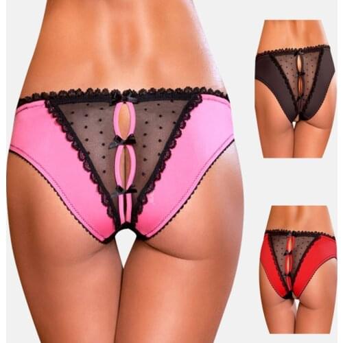 Open Crotch Mesh Crotchless Briefs Lady Panties Sexy Temptation Thongs Bowknot Hallow Out Erotic Lingerie Lace Lingerie Women