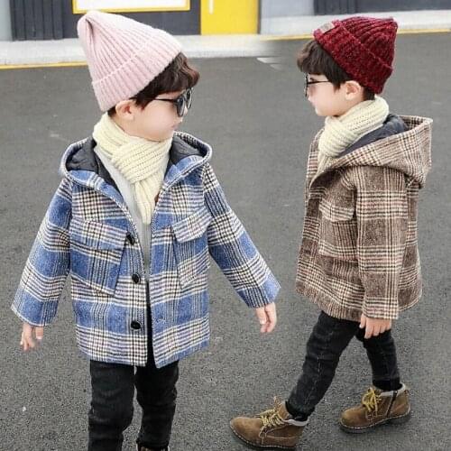 2-7Yrs Autumn Winter Children Clothes Woollen Cloth Coat Boys Thicken Hooded Fashion Jacket For Boys Windbreaker Kids Overcoat