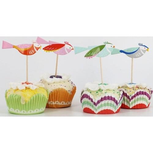 24pcs/lot Animals Birdie Cartoon Theme Party Supplies Cupcake Toppers Pick Kid Birthday Cake Decorating Supplies