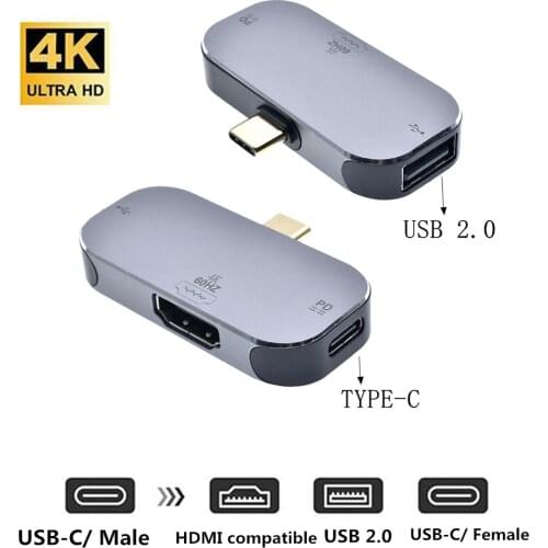 3 in 1 USB C Hub USB 3.1 Type C Male to HDTV PD USB 2.0 Converter Multiport Adapter for Phone Laptop