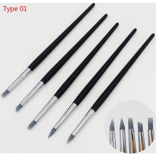 5 Pcs Nail Art Pen Brushes Soft Silicone Carving Craft Supplies Pottery Sculpture UV Gel Building Clay Pencil DIY Tools