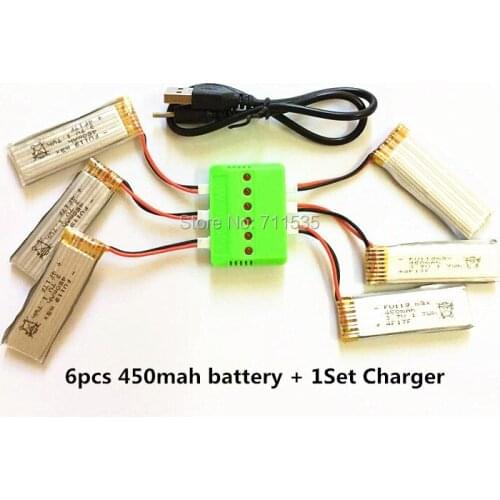 6pcs 3.7V 450mah Battery + 6 in 1 X6 USB Charger Parts For Wltoys V977 V930 RC Helicopter
