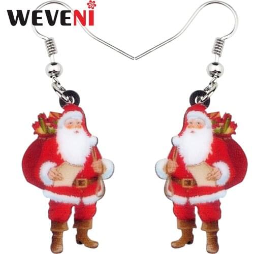 WEVENI Statement Acrylic Christmas Santa Claus Gift Bag Earrings Drop Dangle 2018 Navidad Gift Jewelry For Women Girl Charms New