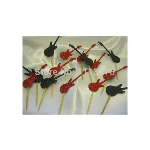 Glitter guitars electric rock cupcake toppers fruit toothpicks Bridal Shower Wedding Engagement Bachelorette party decorations