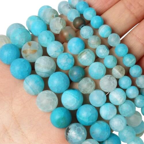 6/8/10mm Natural Stone Matte Blue Dragon Veins Agates Beads Frosted Round Spacer Beads For Jewelry Making DIY Charm Bracelet 15"