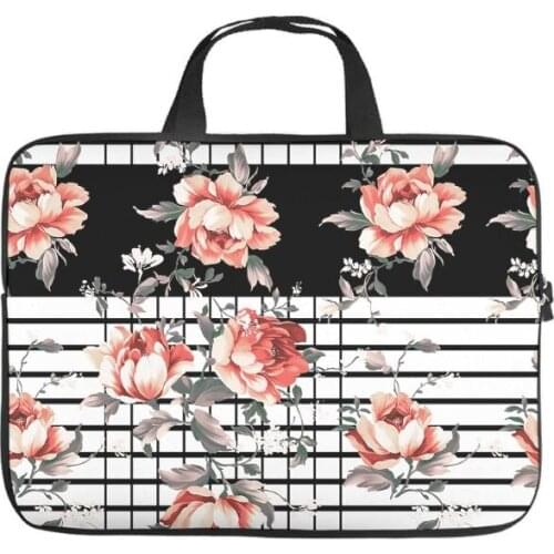 White Black Plaids Flowers Laptop Sleeve Customized Prints Laptop Computer Sleeve Slim Polyester Laptop Sleeve Five Sizes for
