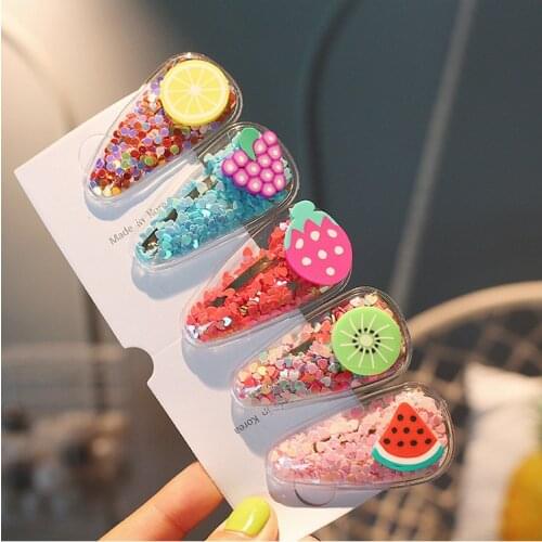 Kids girl Hair clip PVC Quicksand HAIR ACCESSORIES Transparent Childrens Fruit Hair Clips BB Clip Barrettes Headdress