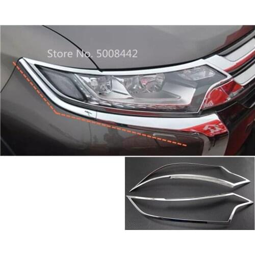 For Mitsubishi Outlander 2016 2017 2018 2019 2020 Car Styling Front Head Light Lamp Hood Frame Frame ABS Chrome Cover Trim 2pcs