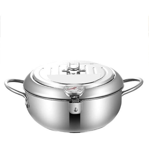 Deep Fryer with Thermometer and Lid Household Tempura Fryer Pot for Kitchen Cooking Stainless Steel durable Easy to Clean