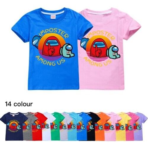 Pink Among Us Crewmate Character with Impostor T-shirt Tshirts Boys T Shirt Girls Summer Tops Cotton kids Short Sleeve Tees Tee