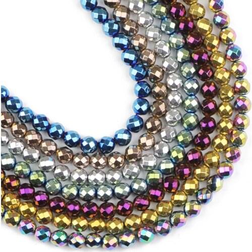 JHNBY Faceted Round Hematite 6mm 100pcs Natural Stone Plating color Loose beads ball Jewelry bracelets Making DIY Accessories