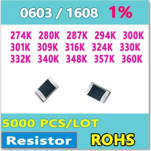 JASNPROSMA OHM 0603 F 1% 5000pcs 274K 280K 287K 294K 300K 301K 309K 316K 324K 330K 332K 340K 348K 357K 360K smd 1608