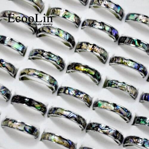 50Pcs EcooLin Brand Fashion Natural Shellfish Abalone Shell 316L Stainless Steel Rings For Women Jewelry Lots Bulk LR4029