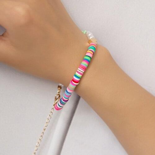 Korean Style Colored Clay Asymmetric Bracelet Imitation Pearl Hand Jewelry For Women Trendy Naive and Romantic Star Bracelet