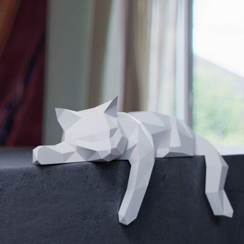 Lying Cat 3D Paper Model Animal Sculpture Cat Papercraft DIY Craft for Living Room Desktop Decoration Bookshelf Home Decor