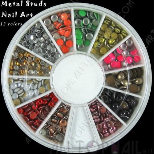 3D Nail Art Decoration Metallic Metal Stud Beads DIY Metal Studs Nails 12 Colors 2-4mm Round 10 Wheels -Free Shipping