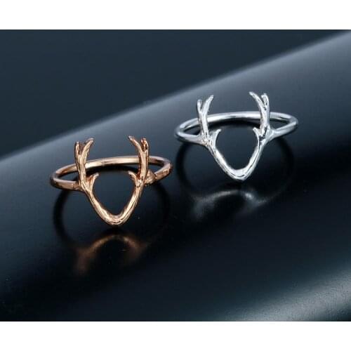 Fashion Womens Ring Deer Antler Ring Reindeer Horn Animal Jewelry For Girl Gift