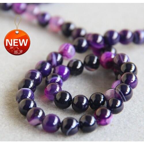 8mm Fashion Multicolor Purple Natural Onyx Beads Round Stripe Stone Accessory Parts 15inch Women Jewelry Making Design Wholesale