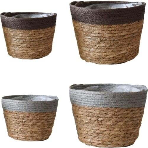 Nordic Handmade Straw Laundry Picnic Toy Storage Basket Macrame Woven Flower Pot Cover Plant Container Home Decoration M6CE