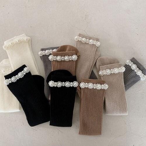 New Arrival Baby Girls Socks Pearl High Quality Girls Sock Princess Decorate Knee Length Soft Cotton Kids Knee High Sock 1-12Y