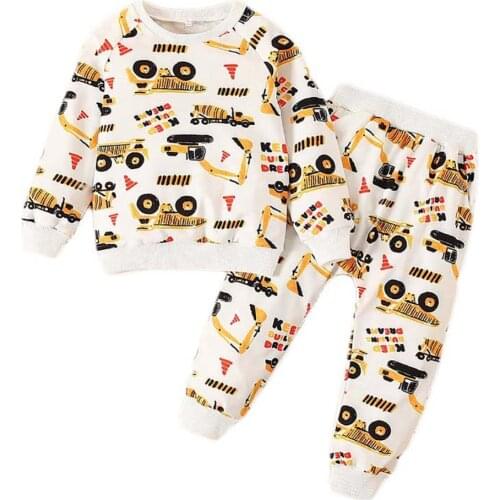 ZWF488 Boys Girls Car Print Clothes autumn casual Set 2-piece Baby Long Sleeve Crew Neck Long Sleeve Tops Pants Suits