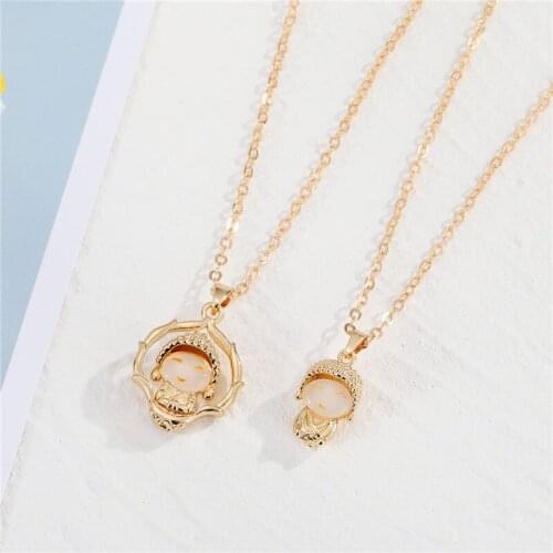 1PC New Cute Crystal Cartoon Baby Pendant Necklace For Women Lucky Smile Buddha Choker Clavicle Chain Female Jewelry N368-11