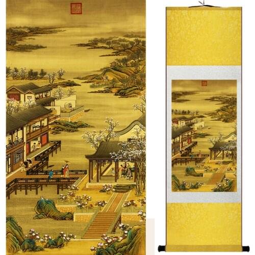 Landscape painting Home Office Decoration Chinese scroll painting mountain and River painting China palace garden19041905