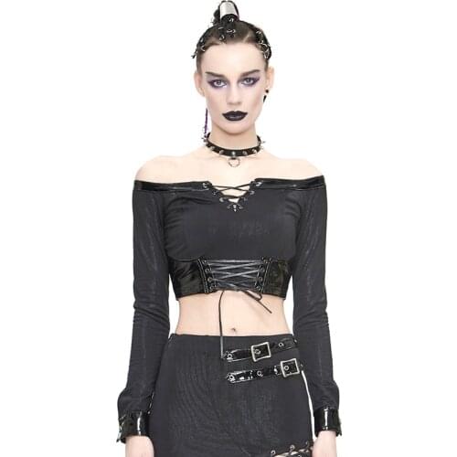 Gothic style tight shoulder sexy long sleeve T - shirt fashion band popular European and American party jacket