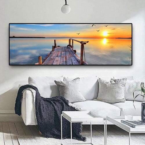 Modern Natural Wooden Bridge Sunset Landscape Canvas Painting Poster and Prints Scandinavian Wall Art Picture for Living Room