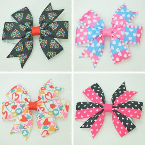 SUPWRF 3.1'' Heart shaped kids hair accessories hair bow With Clip hair Printed Ribbon headwear wholesale 20 PCS T0929