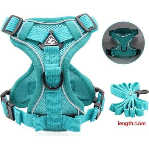 2021New Dog Harness No Pull Reflective Dogs Harness Puppy Vest with 1.5M Dog Leash Blue For Small Dogs Cats Pet supplies
