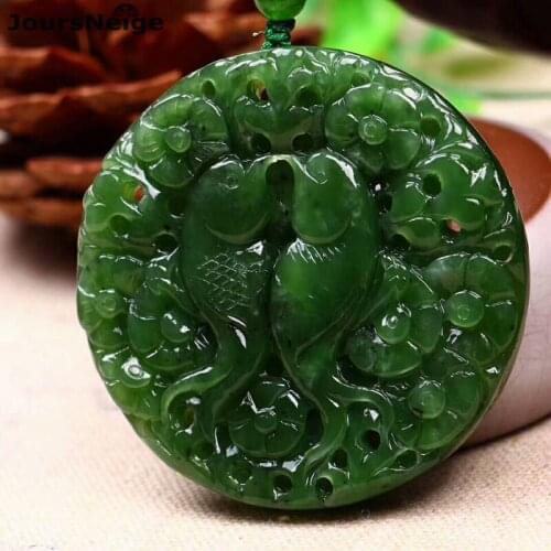 Fine Carving Hetian Natural Stone Pendant Double Magpie Pendant With Beads Sweater Chain Necklace Lucky For Men Women Jewelry