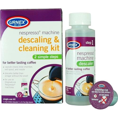 Urnex Nespresso Machine Descaler and Cleaner - 2 Step Descaling and Cleaning Kit