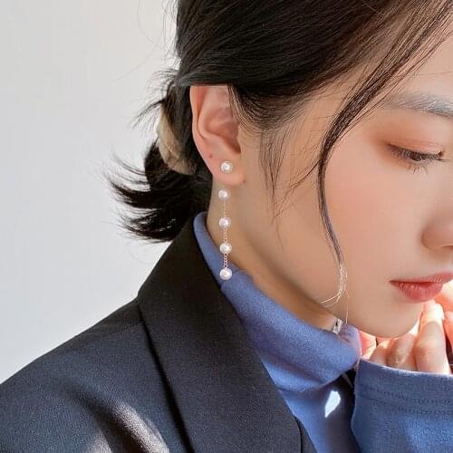 Pearls Long Tassel Dangle Earrings Elegant Temperament Style Korean Fashion Earrings For Women Girls Fashion Jewelry Gifts
