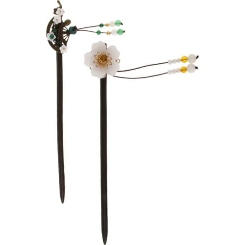 2 Pieces Handmade Hair Jewelry Sandalwood Flower Hairpin Woman Hair Stick Updo Accessories