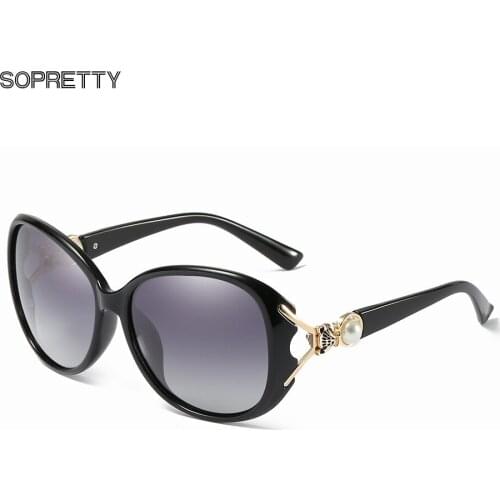 Women Polarized Fox Pearl Semi-Rimless Gradient Sunglasses Bowknot TAC Lens Oversize Plastic Girls Sun Glasses S406