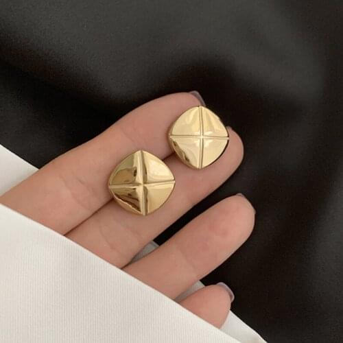 WTLTC Retro Textured Square Shaped Stud Earrings for Women Simple Metal Big Earrings Studs Minimalist Statement Post Earrings