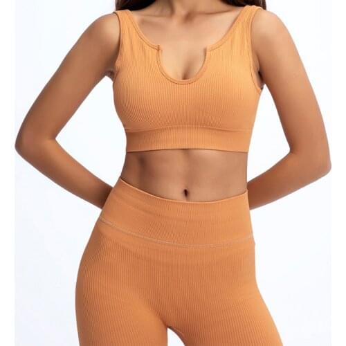 2pcs Set Women Yoga Sets Ribbed Seamless Sports Sets Fitness Bra High Waisted Sports Leggings Clothes for Women
