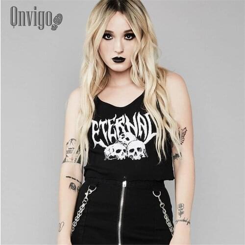Qnvigo Skull Short Vest Punk Nightclub Gothic Navel Vest Print Sexy Street Womens 2020 Trend Skeleton Summer Shirt Top