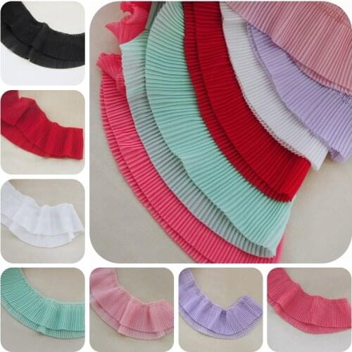 1Meter 120D Chiffon Pleated Lace Material (Width=6.5cm) DIY Apparel Sewing Fabric Red Black Pink Green White Lace Trimming