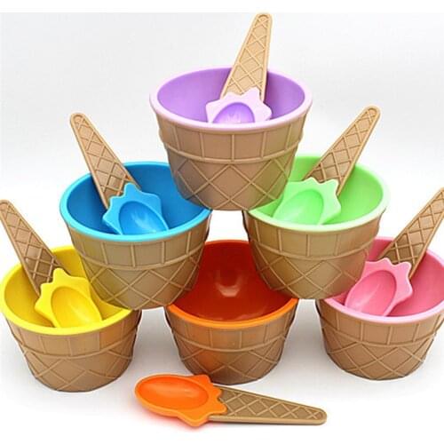 1PC Kids Ice Cream Bowls Ice Cream Cup Couples Bowl Gifts Dessert Container Holder With Spoon Best Children Gift Supply