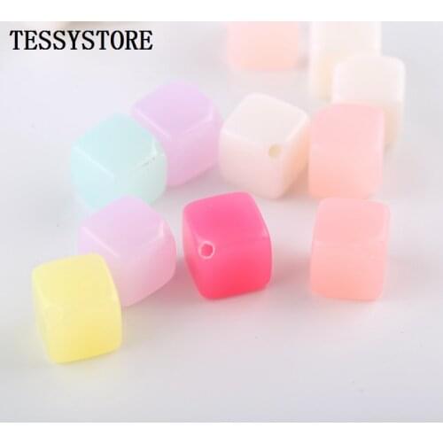 20pcs 10mm Jelly Color Square Beads Colored Plastic Spacer Beads For Jewelry Making Bracelet Handmade DIY Accessories