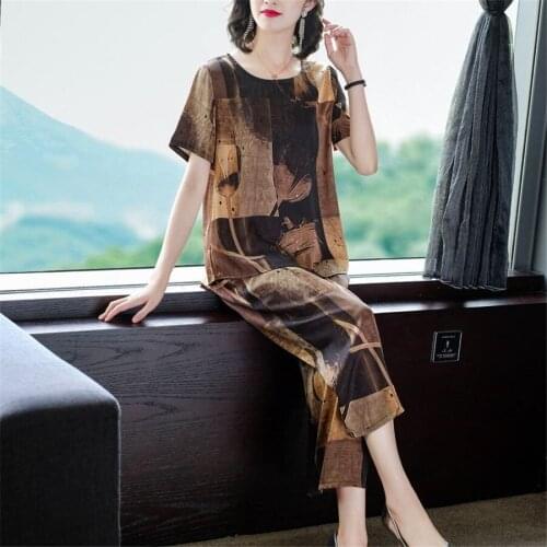 2020 Middle-aged Women Casual swear Suit Summer Print 2 Piece Set Plus Size 5XL Floral Sportsing Leisure Clothing Sets