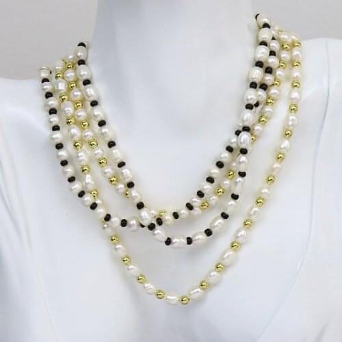 5 Pcs Mix color Pearls and rice bead Strand Natural Pearls Necklace Handmade Jewelry Necklace Gift 90021