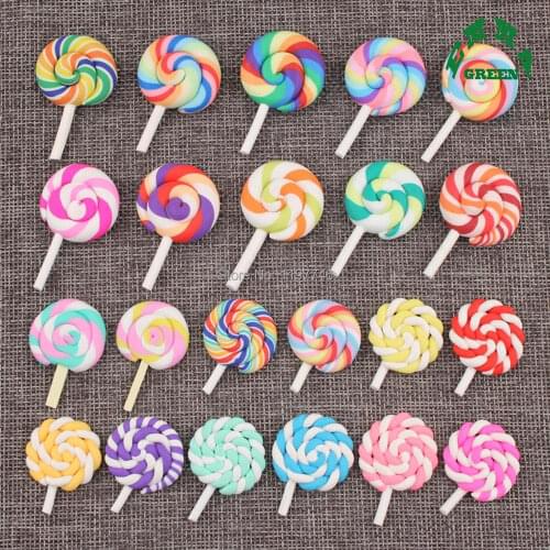 Clay Rainbow Lollipop Polymer Handmade Colorful Lollipop Flatback Cabochon Mini Food Craft diy Phone Case Decor Jewelry 5pcs