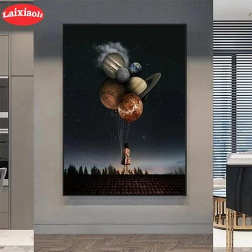 5D DIY Diamond Embroidery Abstract art, girl puts balloons Picture Of Diamond Painting Cross Stitch Mosaic New Arrival Wall Art